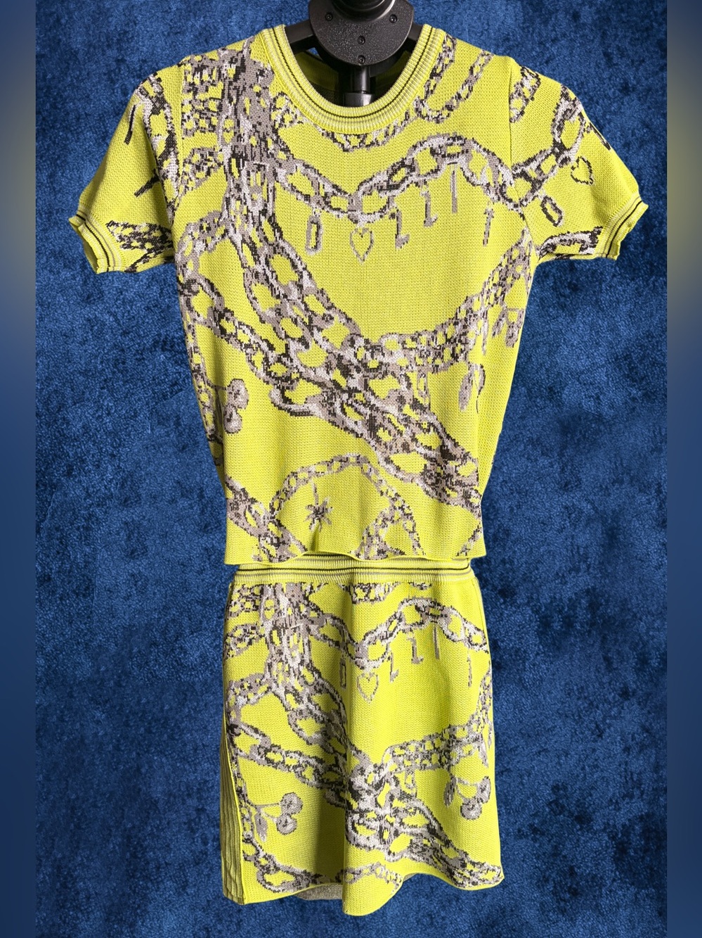 Vibrant Lime Green Knit Co-Ord Set XS | Matching Top & Skirt | Y2K Style